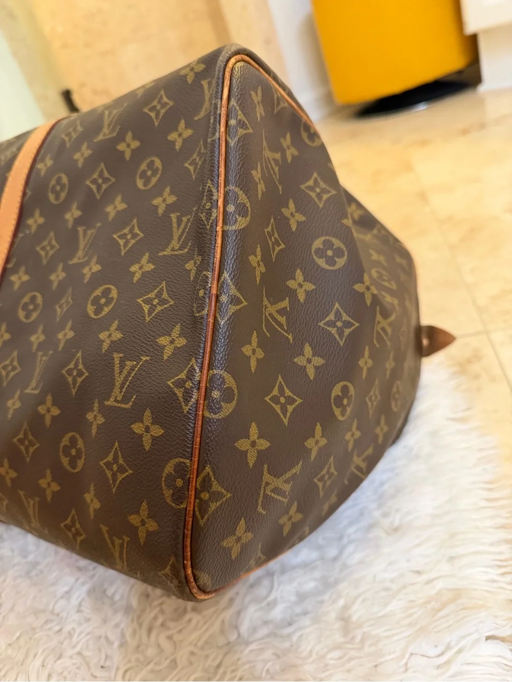 Louis Vuitton Keepall 55 Brown Monogram Canvas Duffel with Natural Leather Trim